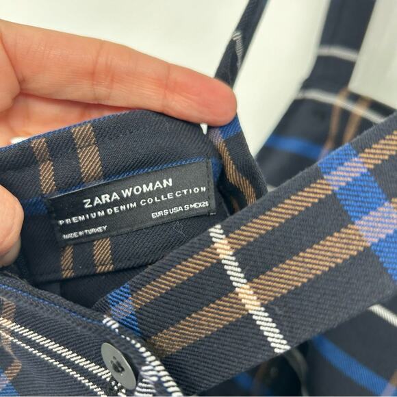 Zara Plaid Wide Leg Trouser Jumpsuit Overalls Pinafore Blogger Favorite Size S - Picture 7 of 8